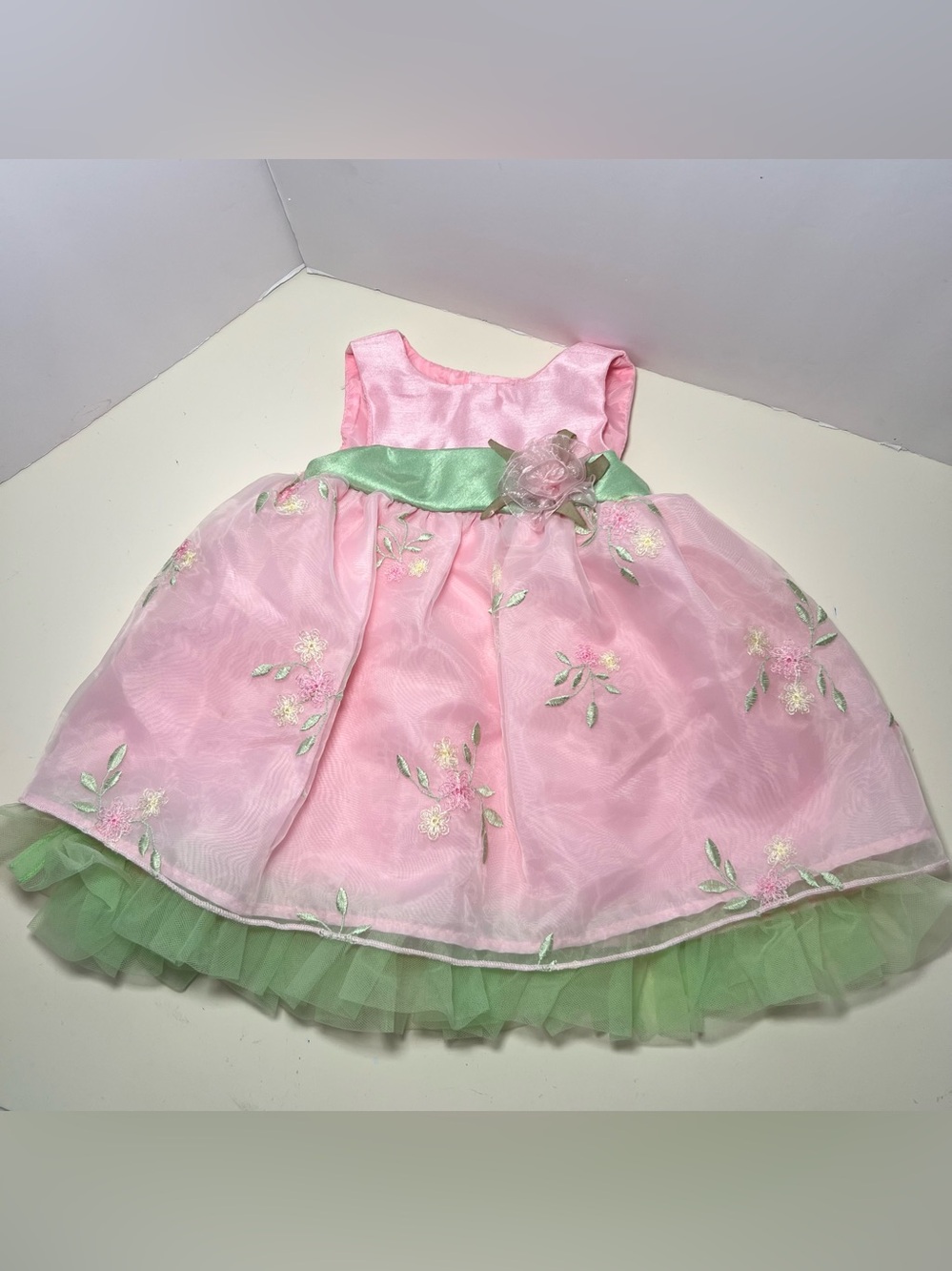 Vintage Y2K Newborn Pink Coquette Floral Organza Fairycore Dress Bloomer Set